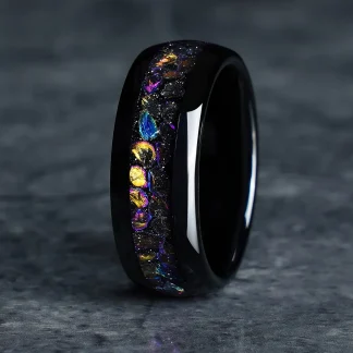 Black Shiny Ring with Galaxy Design