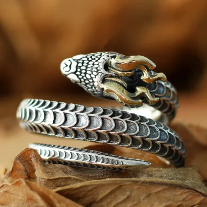 Men's Ring with Horned Snake Decor - Image 3