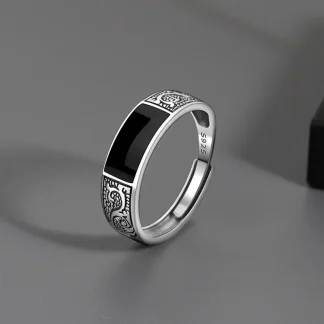 Minimalist Ring with Black Rectangular Design