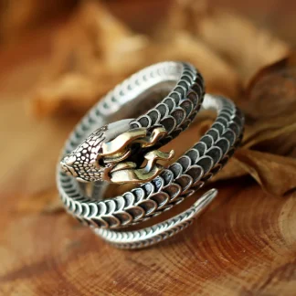 Men's Ring with Horned Snake Decor