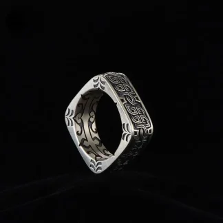 Square Ring for Men with Carved Design