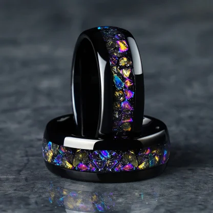 Black Shiny Ring with Galaxy Design - Image 2