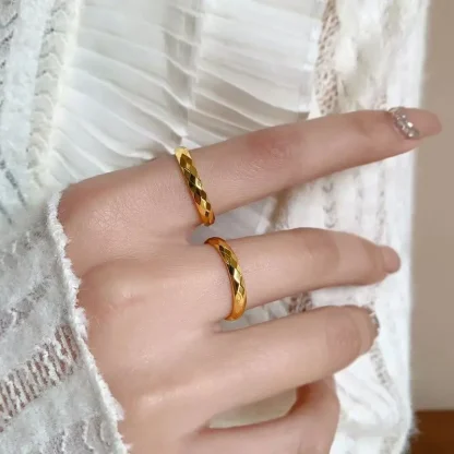 Thin Stackable Ring with Geometric Design - Image 6