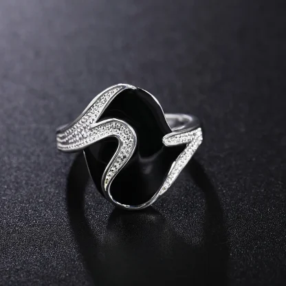 Signet Ring with Wavy Black Design