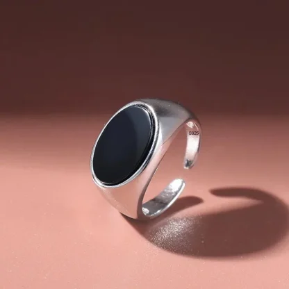 Open Band Ring with Black Oval Design - Image 2