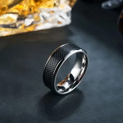 Bold Black Ring with Textured Design - Image 2