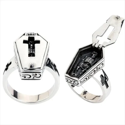 Coffin Shape Ring with Flip-Up Design