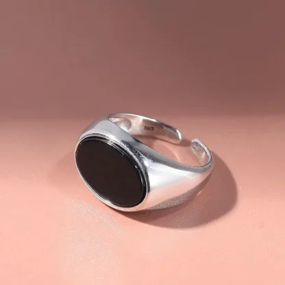 Open Band Ring with Black Oval Design - Image 4