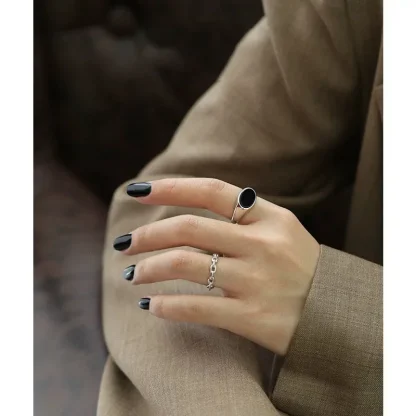 Open Band Ring with Black Oval Design - Image 5