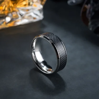 Bold Black Ring with Textured Design - Image 5