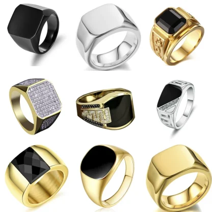 Luxury Signet Ring with Gemstone-like Decor - Image 2