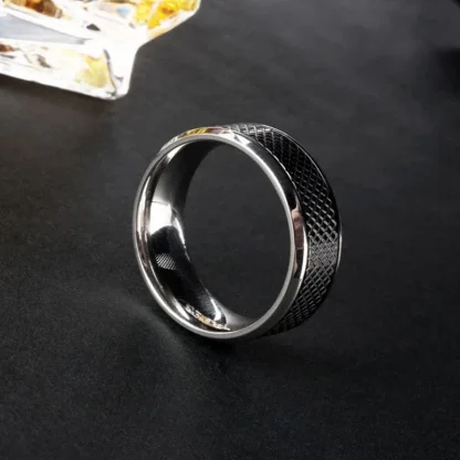 Bold Black Ring with Textured Design - Image 4
