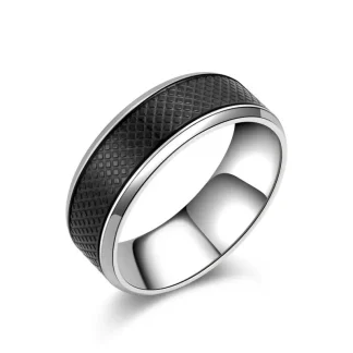 Bold Black Ring with Textured Design
