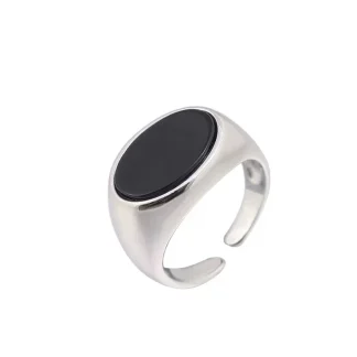 Open Band Ring with Black Oval Design