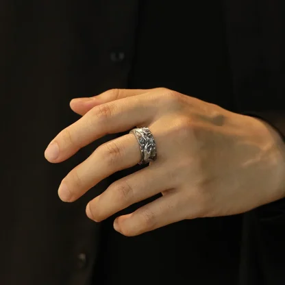 Open Band Ring with Hand Embossed - Image 2